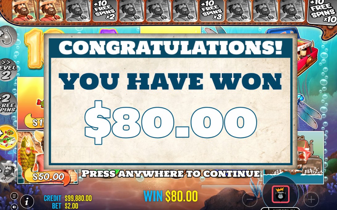 Vinstskärmen när vinstlinjerna betalar ut